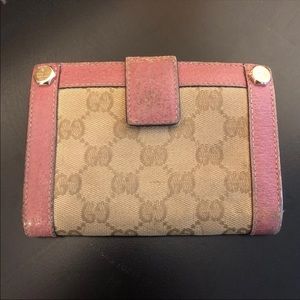 Gucci Pink & Tan Canvas Wallet Authentic